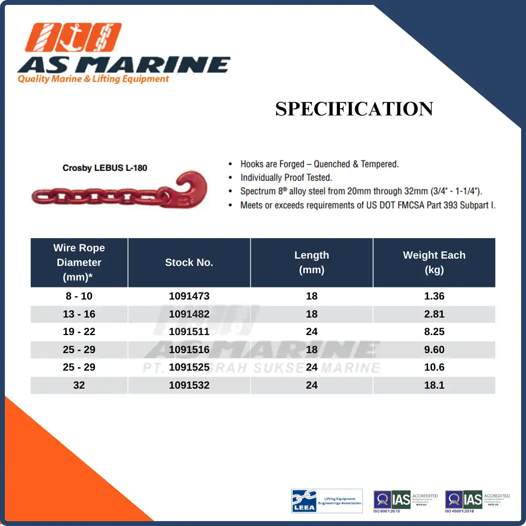 Specification L180 Crosby USA